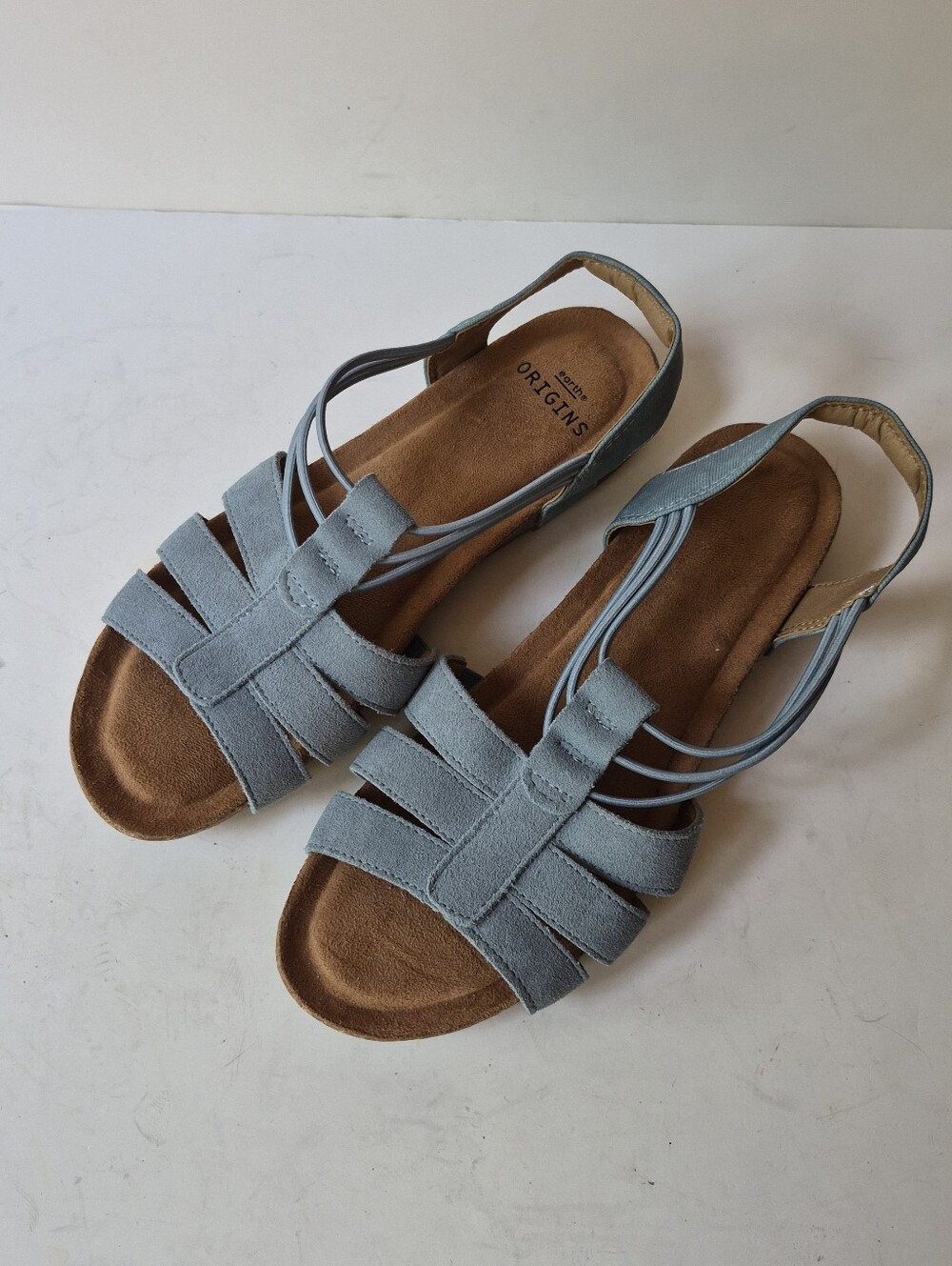 Earth Origins Light Blue Suede Strappy Sandal with Elastic Detail - 7.5